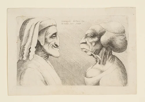 Two Deformed Heads Facing Inwards by Wenceslaus Hollar, print, 1645