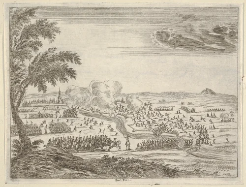 Francesco I d'Este Sets Out for the Seige of Cremona, Crosses the Trench Between Himself and the Spanish, and Takes the City with Great Force, from "L'Idea di un Principe ed Eroe Cristiano in Francesco I d'Este, di Modena e Reggio Duca VIII [...]" by Bartolomeo Fenice, print, 1659
