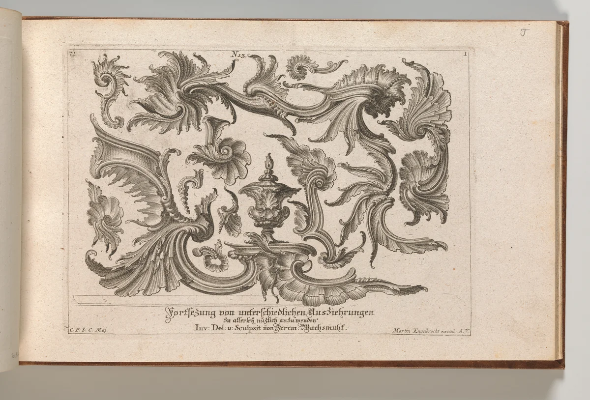 Various Designs for Rocaille Ornaments, Plate 1 from: 'Fortsezung von unterschielichen Auszierungen zu allerleij nüzlich anzuwenden' by Jeremias Wachsmuth, book, 1750-1756