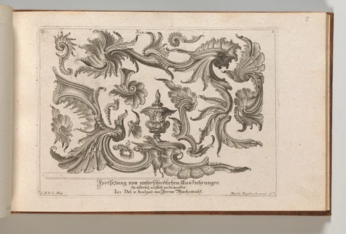 Various Designs for Rocaille Ornaments, Plate 1 from: 'Fortsezung von unterschielichen Auszierungen zu allerleij nüzlich anzuwenden' by Jeremias Wachsmuth, book, 1750-1756