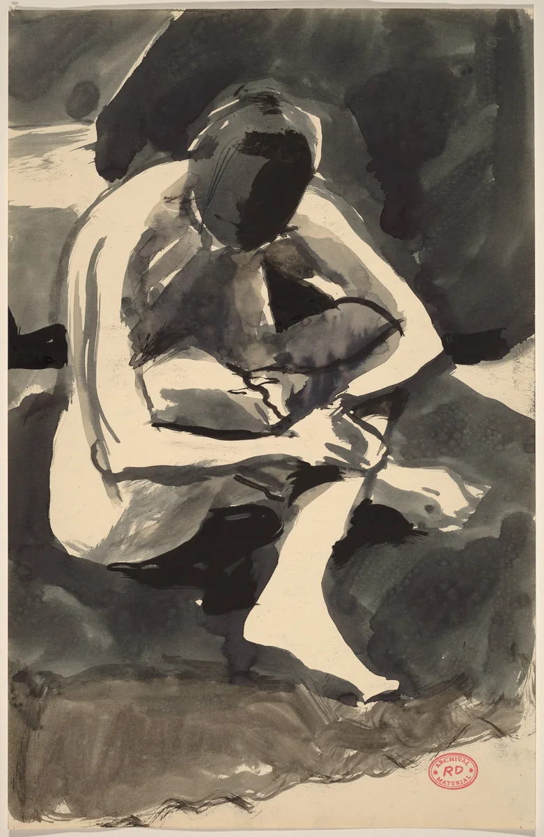 Untitled [seated nude embracing her crossed legs] by Richard Diebenkorn, drawing, 1955-1967
