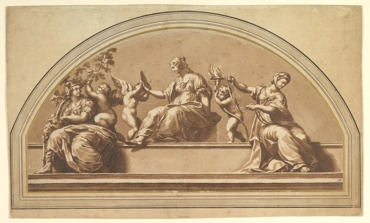 The Three Virtues (after Raphael) by Jan de Bisschop, drawing, 1660-1670