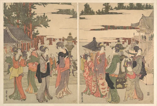 Horinouchi Myo-ho-ji Eho Mairi no Zu by Utagawa Toyohiro (歌川豊広), print, 1794-1814