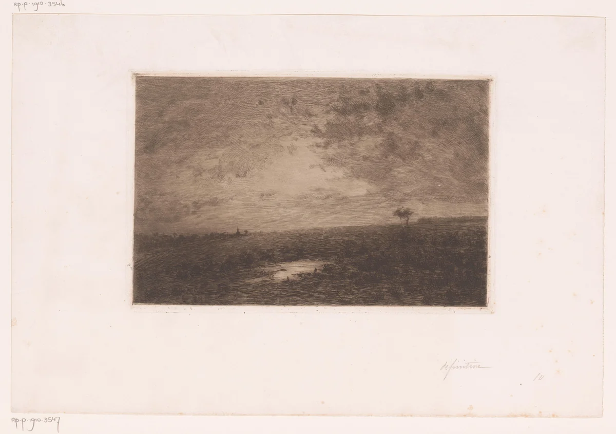 Heidelandschap bij schemering by Jules Guiette, print, 1862-1901