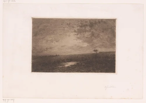 Heidelandschap bij schemering by Jules Guiette, print, 1862-1901