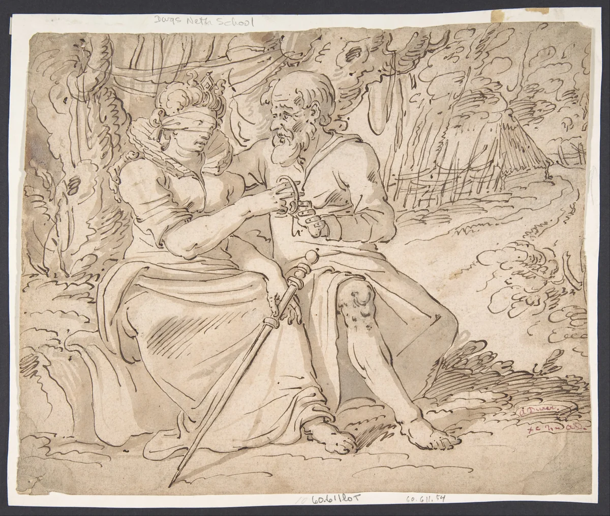 Judah Giving Tamar his Staff and Bracelets by anonymous, drawing, 1500-1600