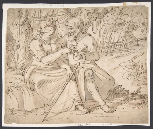 Judah Giving Tamar his Staff and Bracelets by anonymous, drawing, 1500-1600