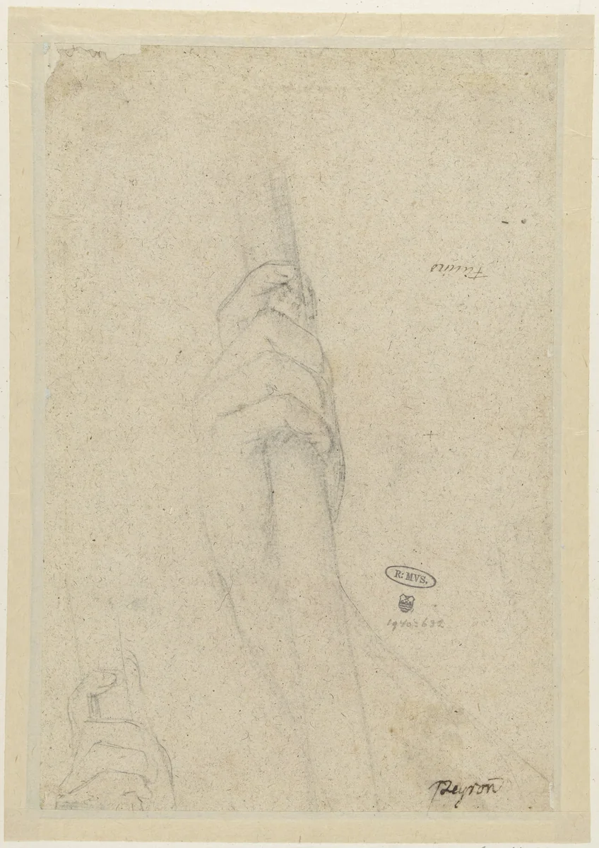 Twee studies van een hand die een stok vasthoudt by Jean François Pierre Peyron, drawing, 1754-1814