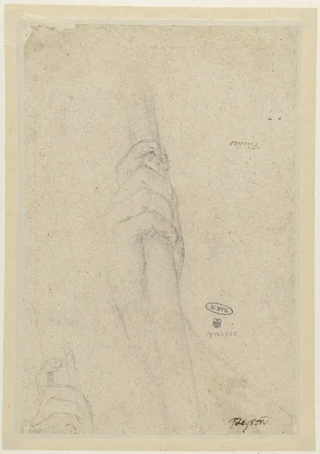 Twee studies van een hand die een stok vasthoudt by Jean François Pierre Peyron, drawing, 1754-1814