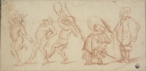 Carnival Figures by Baccio del Bianco, drawing, 1624-1656