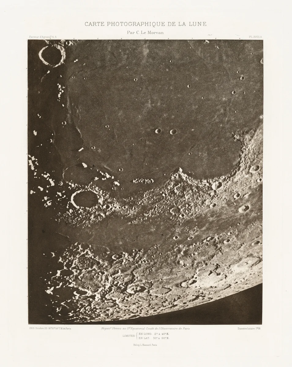Carte photographique de la lune, planche XVIII.A (Photographic Chart of the Moon, plate XVIII.A) by Charles Le Morvan, photograph, 1905-1914
