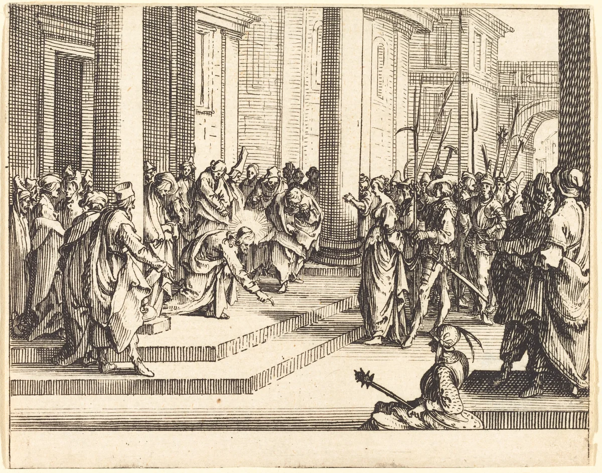 Stoning of Jesus by Jacques Callot, print, 1635
