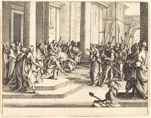Stoning of Jesus by Jacques Callot, print, 1635