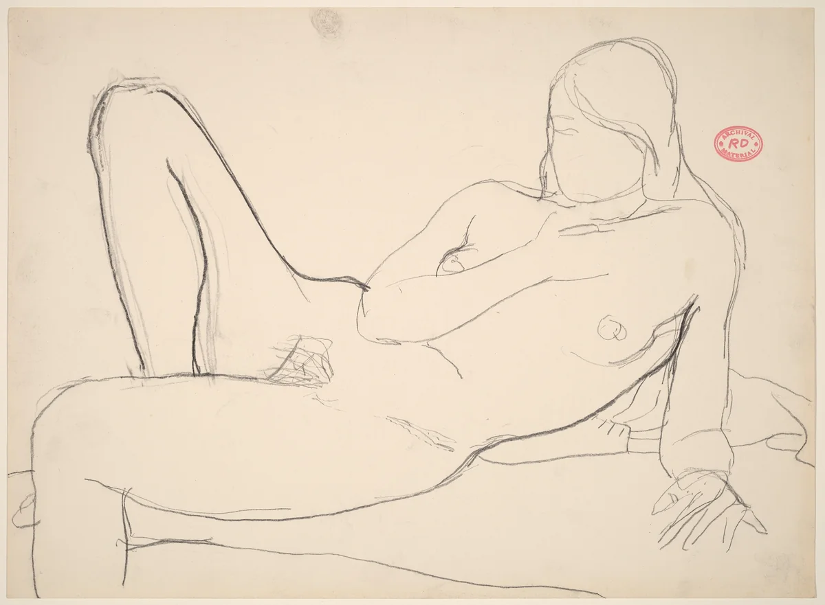Untitled [female nude resting on her side] by Richard Diebenkorn, drawing, 1955-1967
