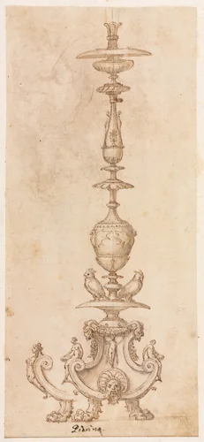 Design for a Candlestick by Luzio Romano, drawing, 1530-1570