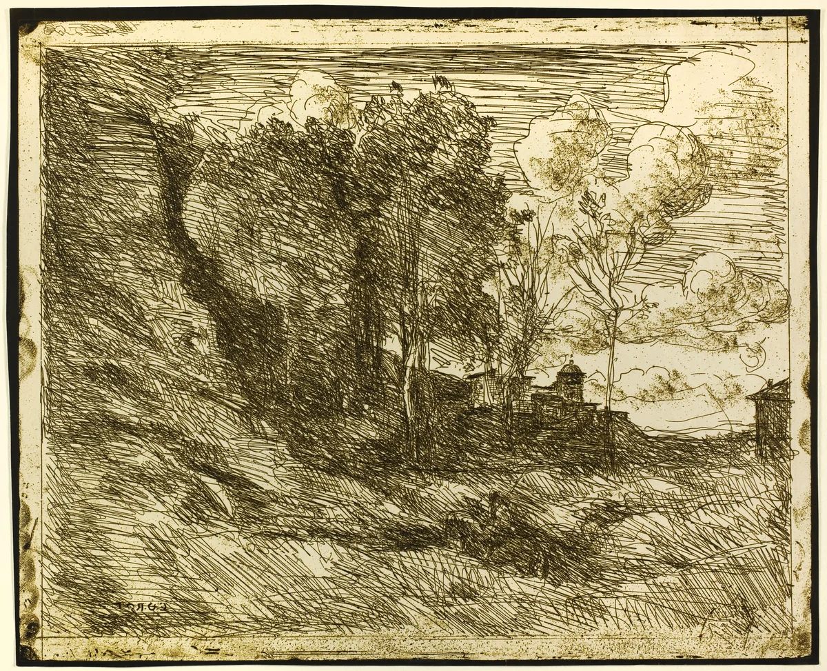 Souvenir of Ostia by Jean-Baptiste-Camille Corot, print, 1855