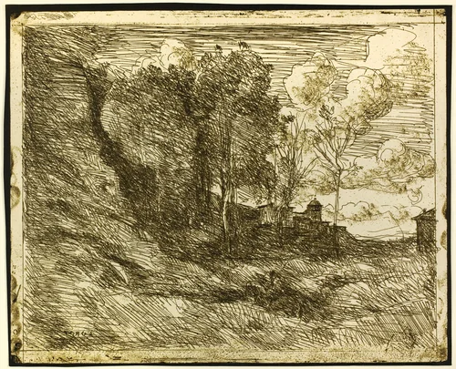 Souvenir of Ostia by Jean-Baptiste-Camille Corot, print, 1855