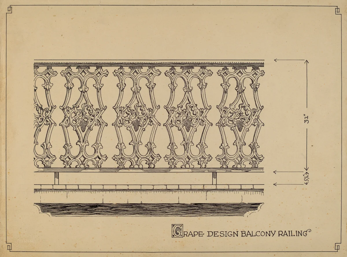 Grape Design Balcony by Thomas Byrne, index of american design, 1936