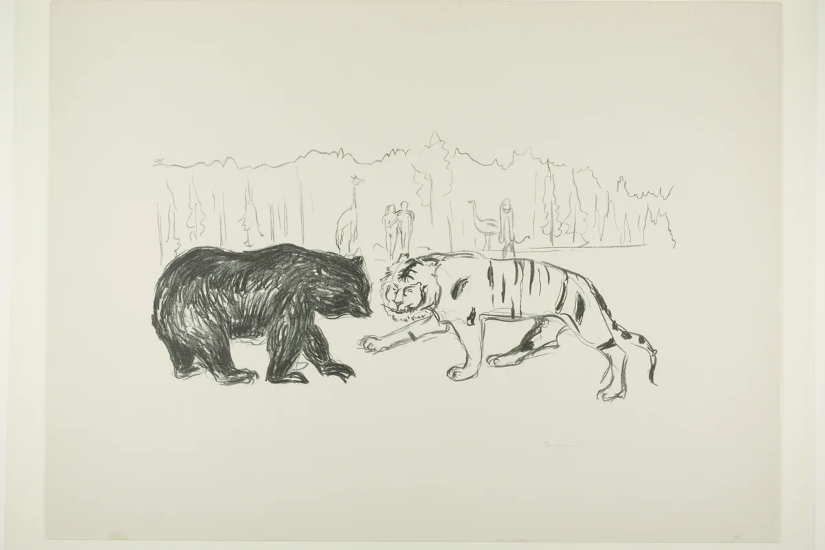 The Tiger and the Bear by Edvard Munch, print, 1908-1909
