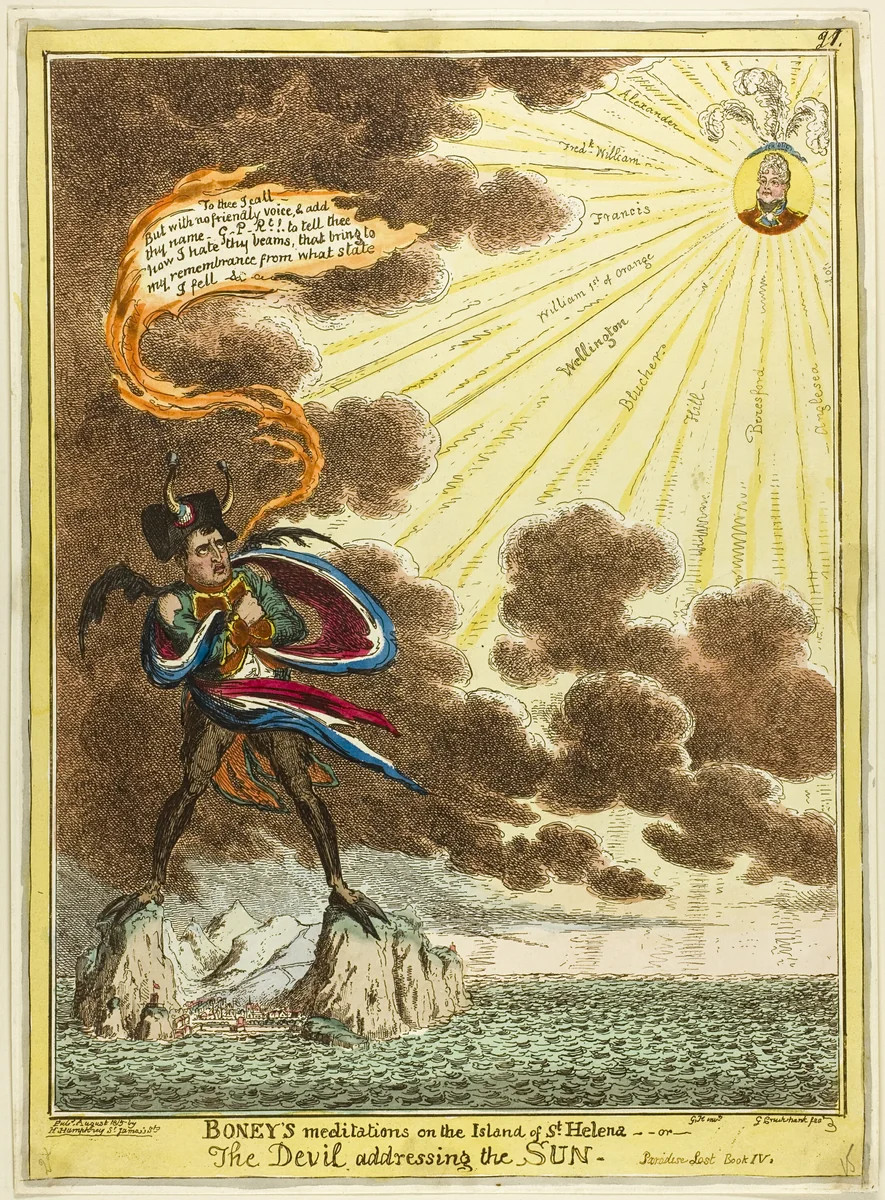 Boney's Meditations on the Island of St. Helena by George Cruikshank, print, 1815