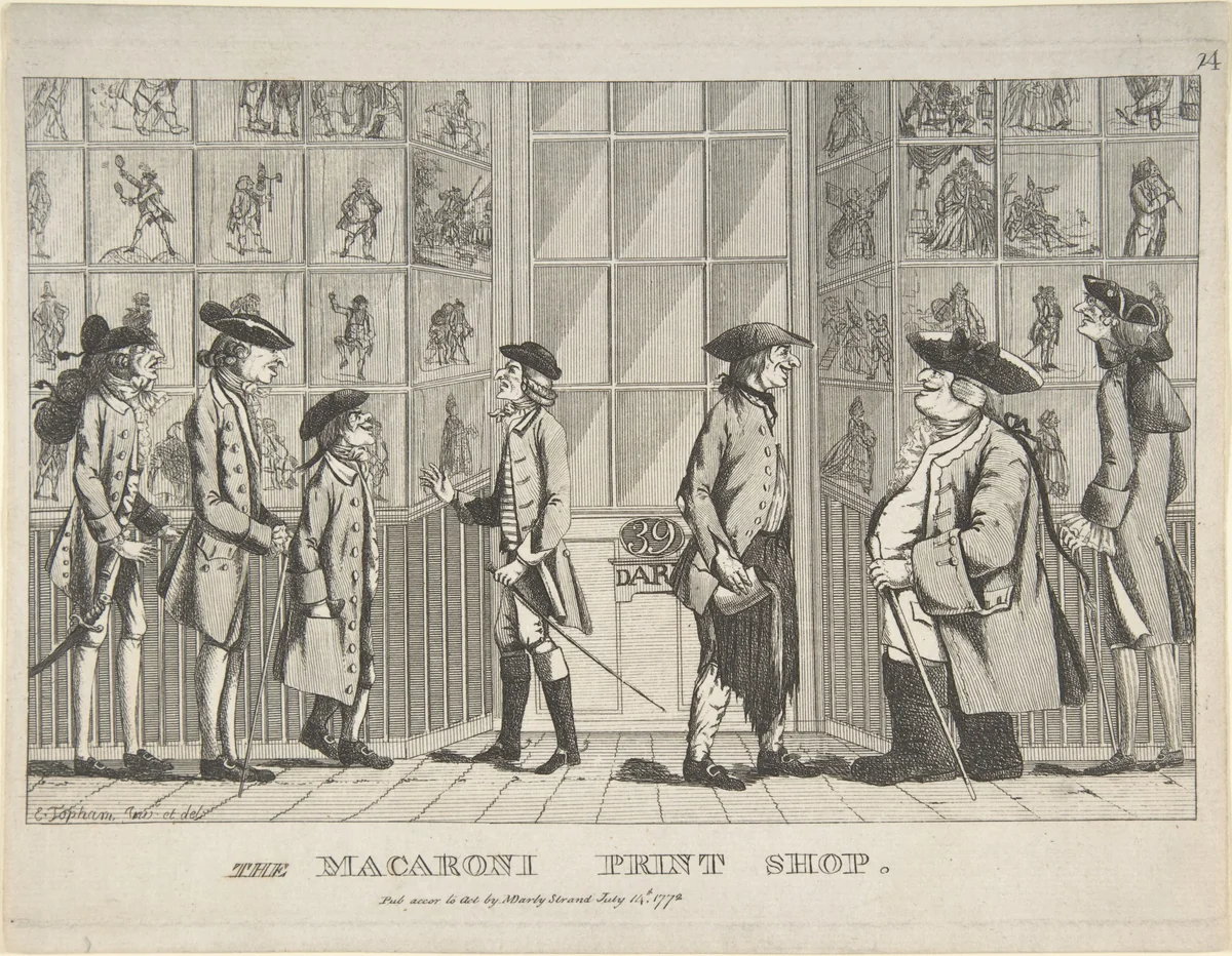 The Macaroni Print Shop by Edward Topham, print, 1772