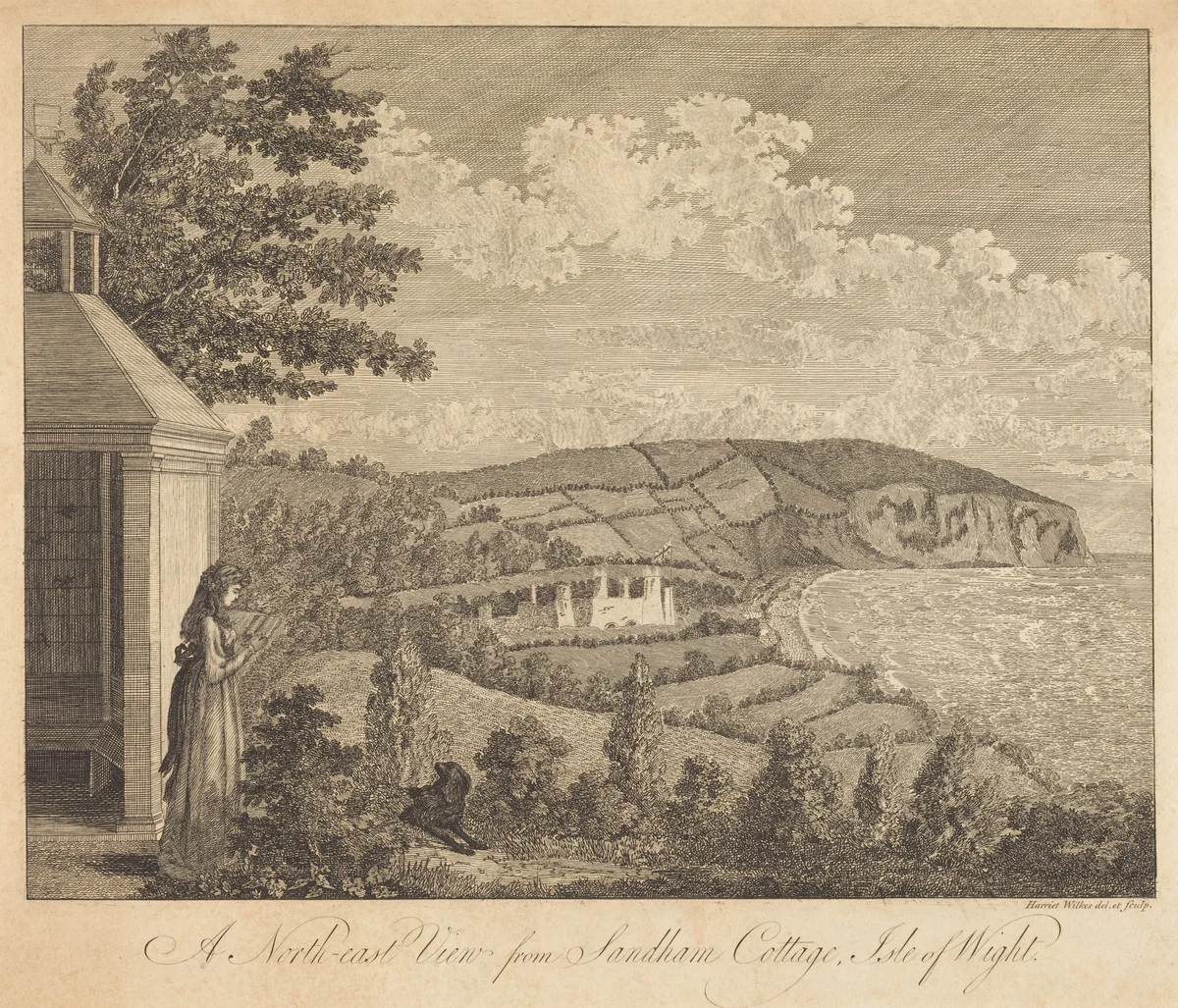 A North-East View from Sandham Cottage, Isle of Wight by Harriet Wilkes, print, 1780-1899