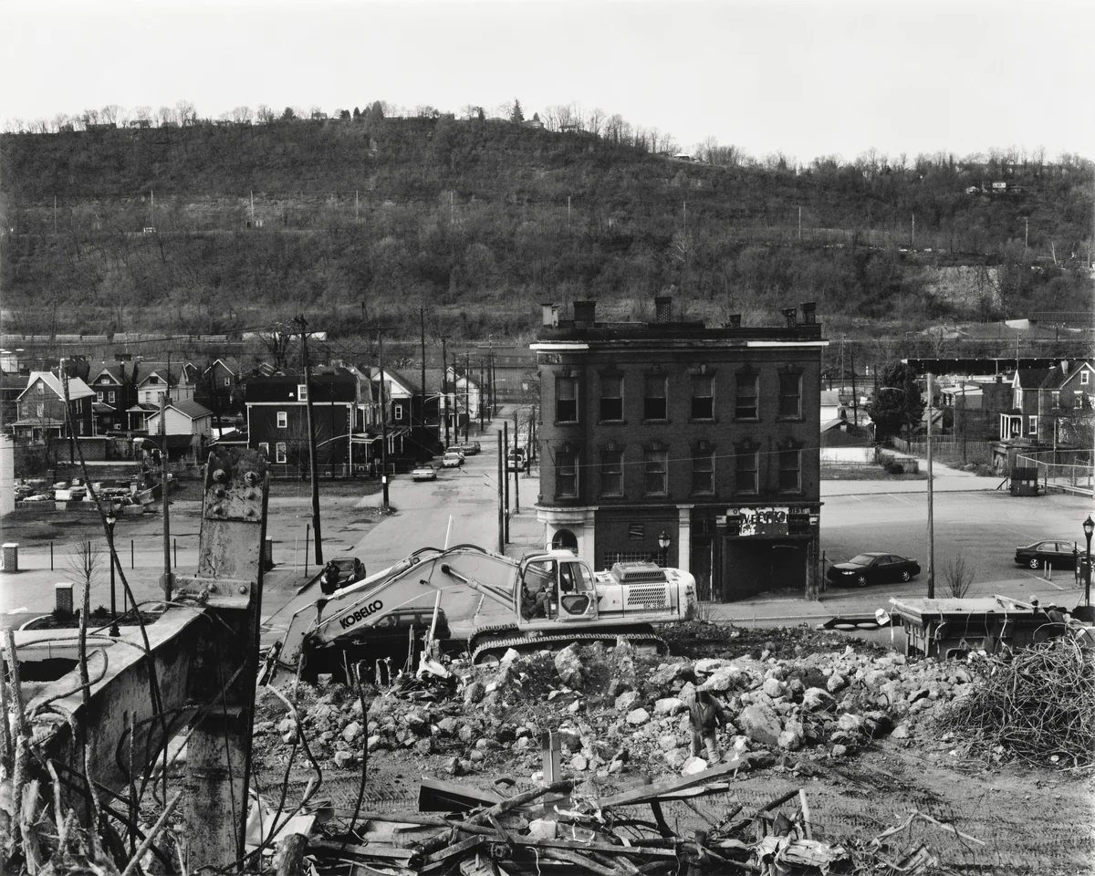 Fifth Street Tavern and UPMC Braddock Hospital on Braddock Avenue by LaToya Ruby Frazier, photograph, 2011