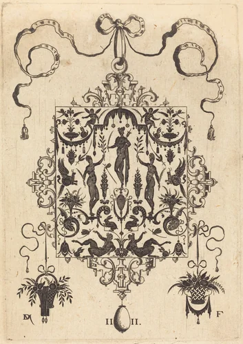 Large Pendant, Three Nude Women with Twigs at Centre by Daniel Mignot, print, 1596