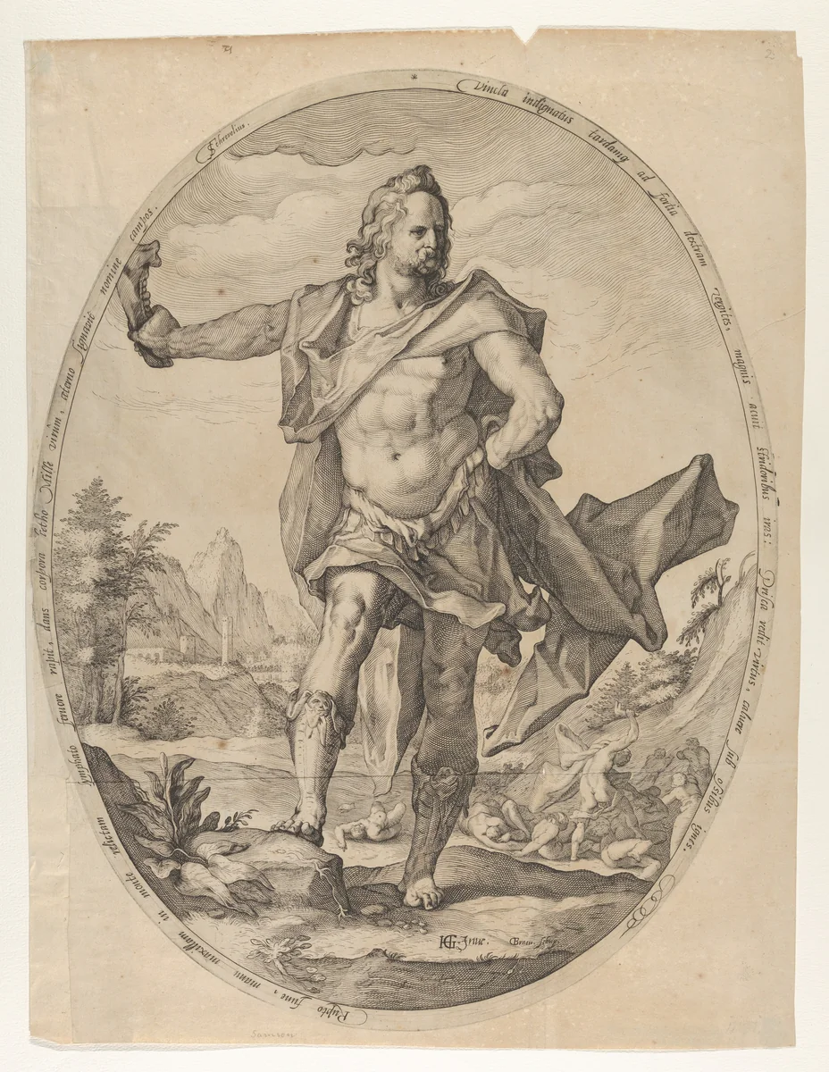 Samson, from "Heroes and Heroines of the Old Testament" by Nicolaes Braeu, print, 1592-1602