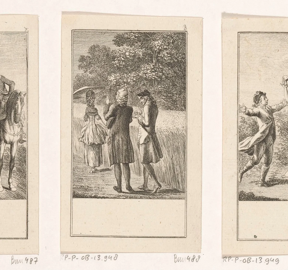 Twee mannen lopen achter een vrouw by Daniel Nikolaus Chodowiecki, print, 1778