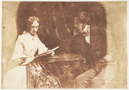 Couple Seated, Woman Reading by Hill and Adamson, photograph, 1843-1847