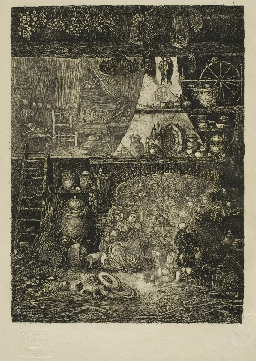Interior, Peasant House in Haute-Garonne by Rodolphe Bresdin, print, 1858