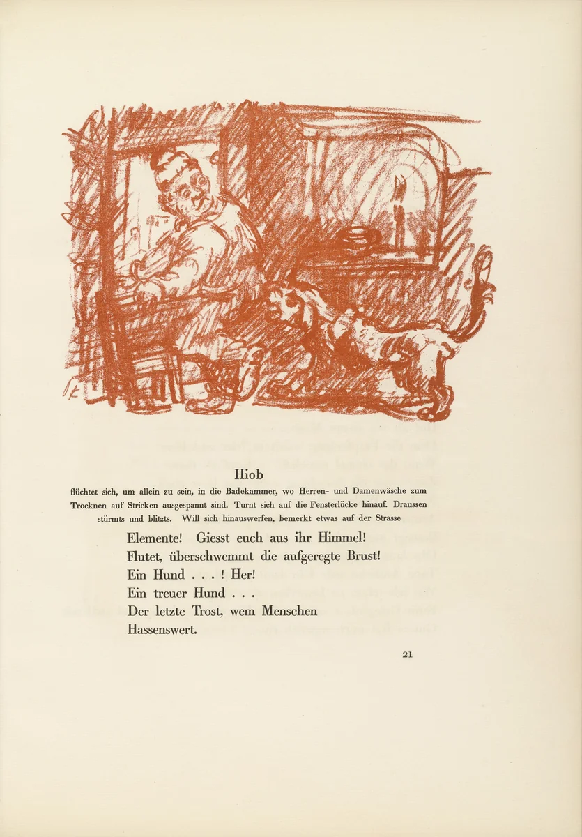 Job and the Poodle (Hiob und der Pudel) (headpiece, page 21) from Hiob (Job) by Oskar Kokoschka, illustrated book, 1916