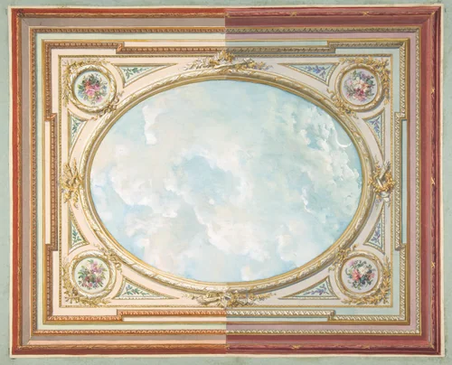 Design for a ceiling of trompe l'oeil sky by Jules-Edmond-Charles Lachaise, drawing, 1850-1900