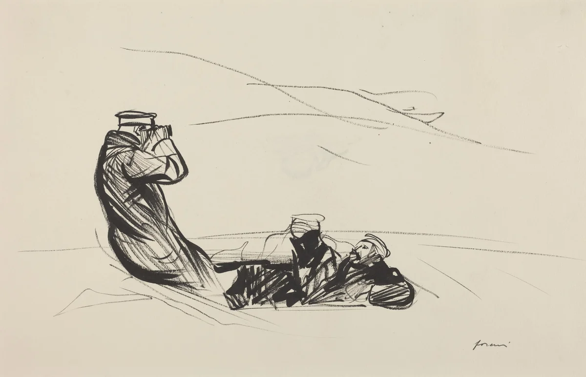 a) Looking for the Enemy (recto); b) Sketch for Looking for the Enemy (verso) by Jean-Louis Forain, drawing, 1914-1919