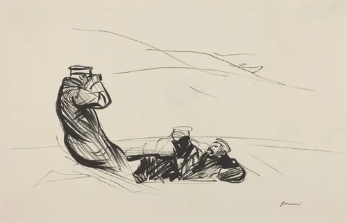a) Looking for the Enemy (recto); b) Sketch for Looking for the Enemy (verso) by Jean-Louis Forain, drawing, 1914-1919
