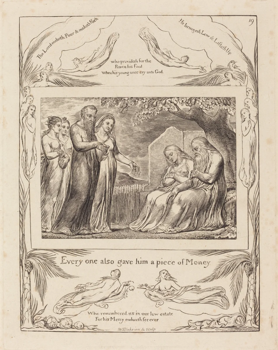 Job Accepting Charity by William Blake, print, 1825