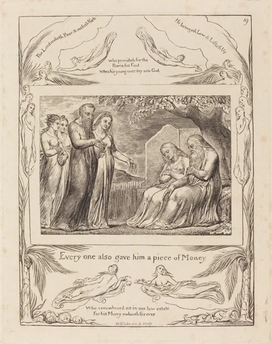 Job Accepting Charity by William Blake, print, 1825