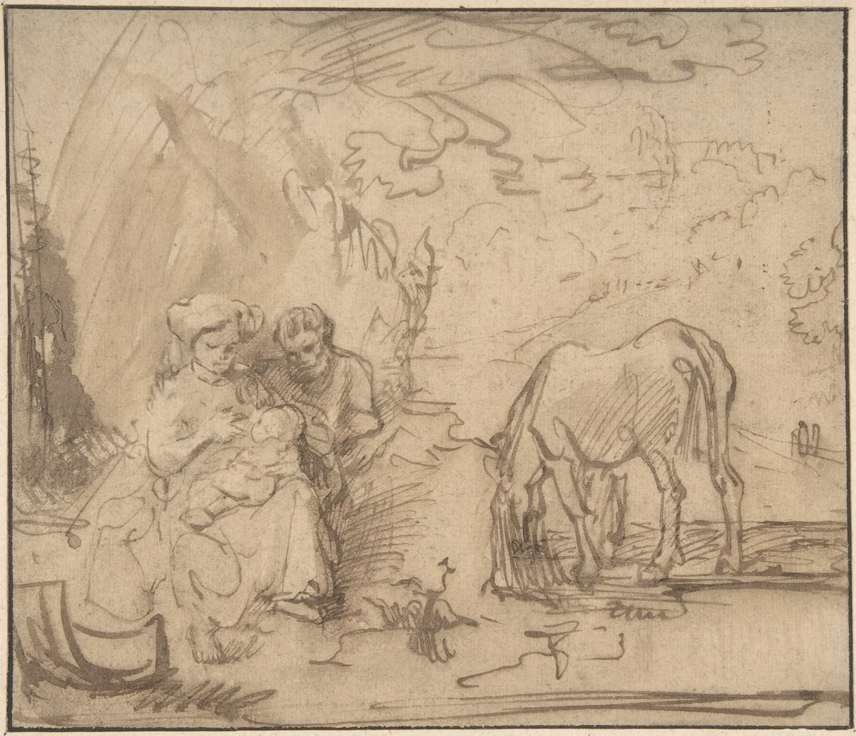 Rest on the Flight into Egypt by Rembrandt van Rijn, drawing, 1620-1669