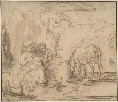 Rest on the Flight into Egypt by Rembrandt van Rijn, drawing, 1620-1669