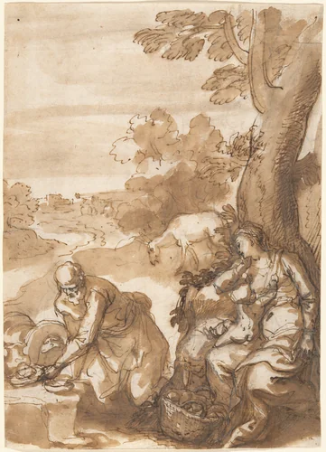 Rest on the Flight into Egypt by Hans Rottenhammer, drawing, 1564-1625