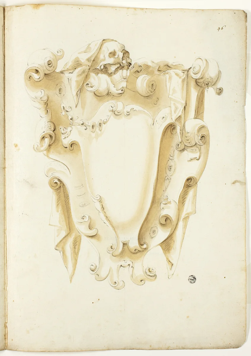 Design for Escutcheon, with Skulls by Unknown Artist, drawing, 1600-1699