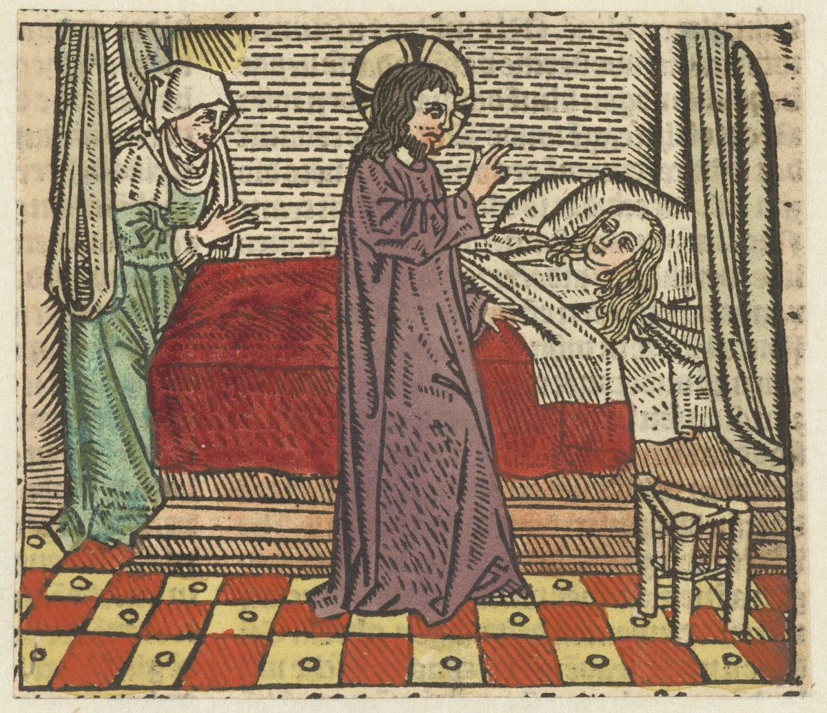 Christus wekt dochter van Jairus op by Unknown, print, 1485-1491