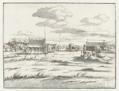 View of an Encampment of the Army of Willem III near Leuven by Josua de Grave, drawing, 1675