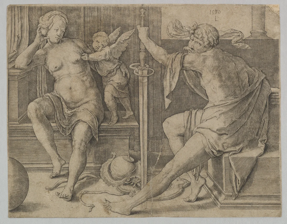 Mars, Venus and Cupid by Lucas van Leyden, print, 1530