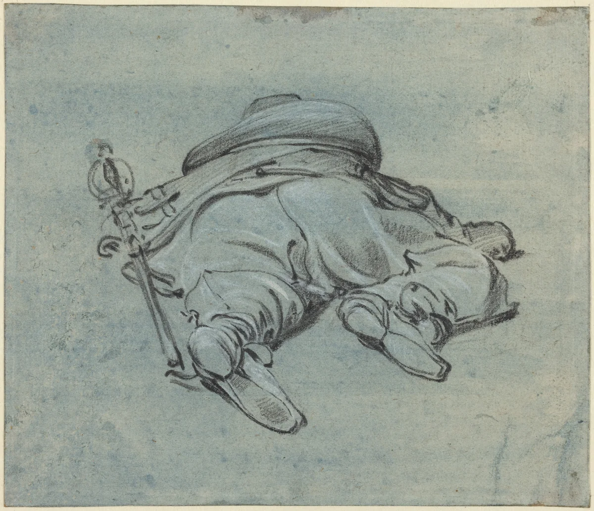 A Cavalier Lying on the Ground by Jan Both, drawing, 1640