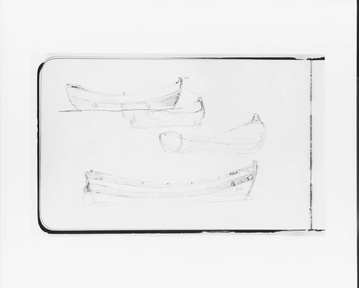 Four Rowboat Sketches (from Sketchbook) by Albert Bierstadt, artwork, 1891