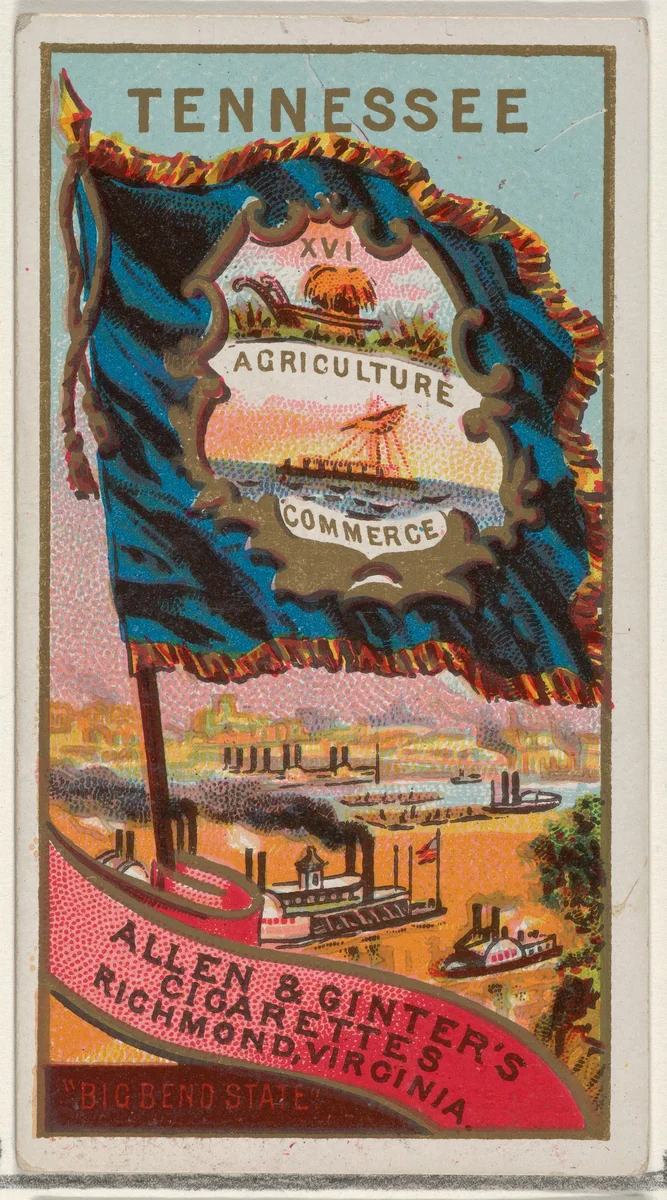 Tennessee, from Flags of the States and Territories (N11) for Allen & Ginter Cigarettes Brands by Allen & Ginter, print, 1888