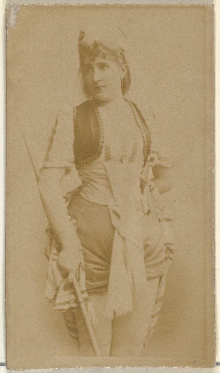 [Actress holding wooden cane], from the Actors and Actresses series (N145-8) issued by Duke Sons & Co. to promote Duke Cigarettes by W. Duke, Sons & Co., photograph, 1890-1895