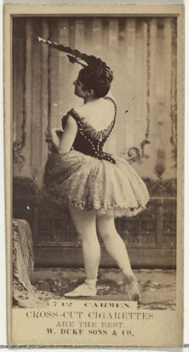 Card Number 712, Carmen, from the Actors and Actresses series (N145-3) issued by Duke Sons & Co. to promote Cross Cut Cigarettes by W. Duke, Sons & Co., photograph, 1880-1889